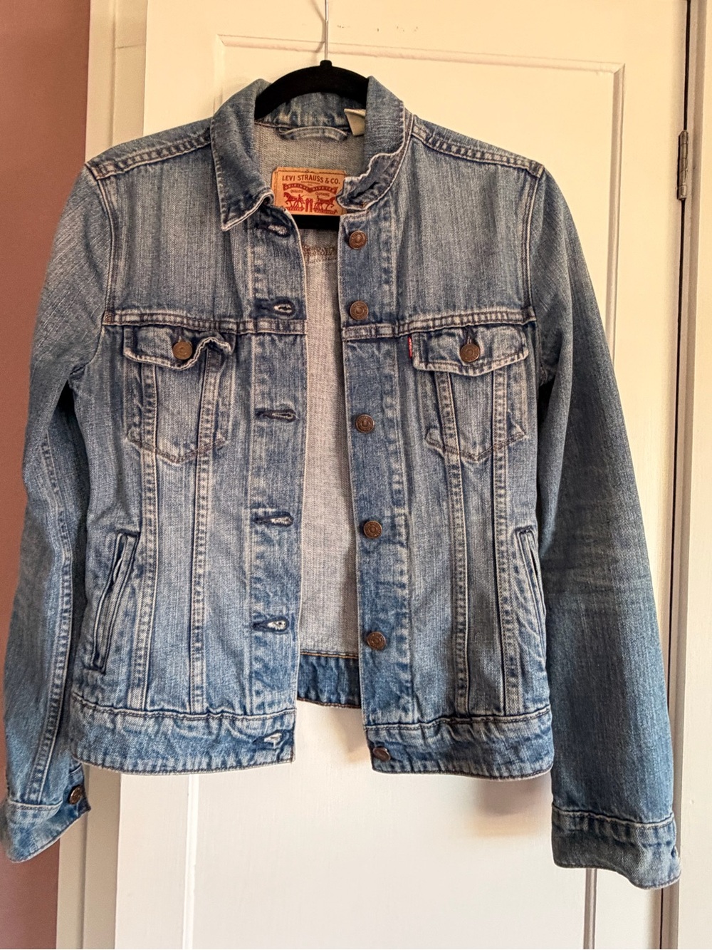 Levi's Light Blue Denim Jacket with Tan Leather Patch